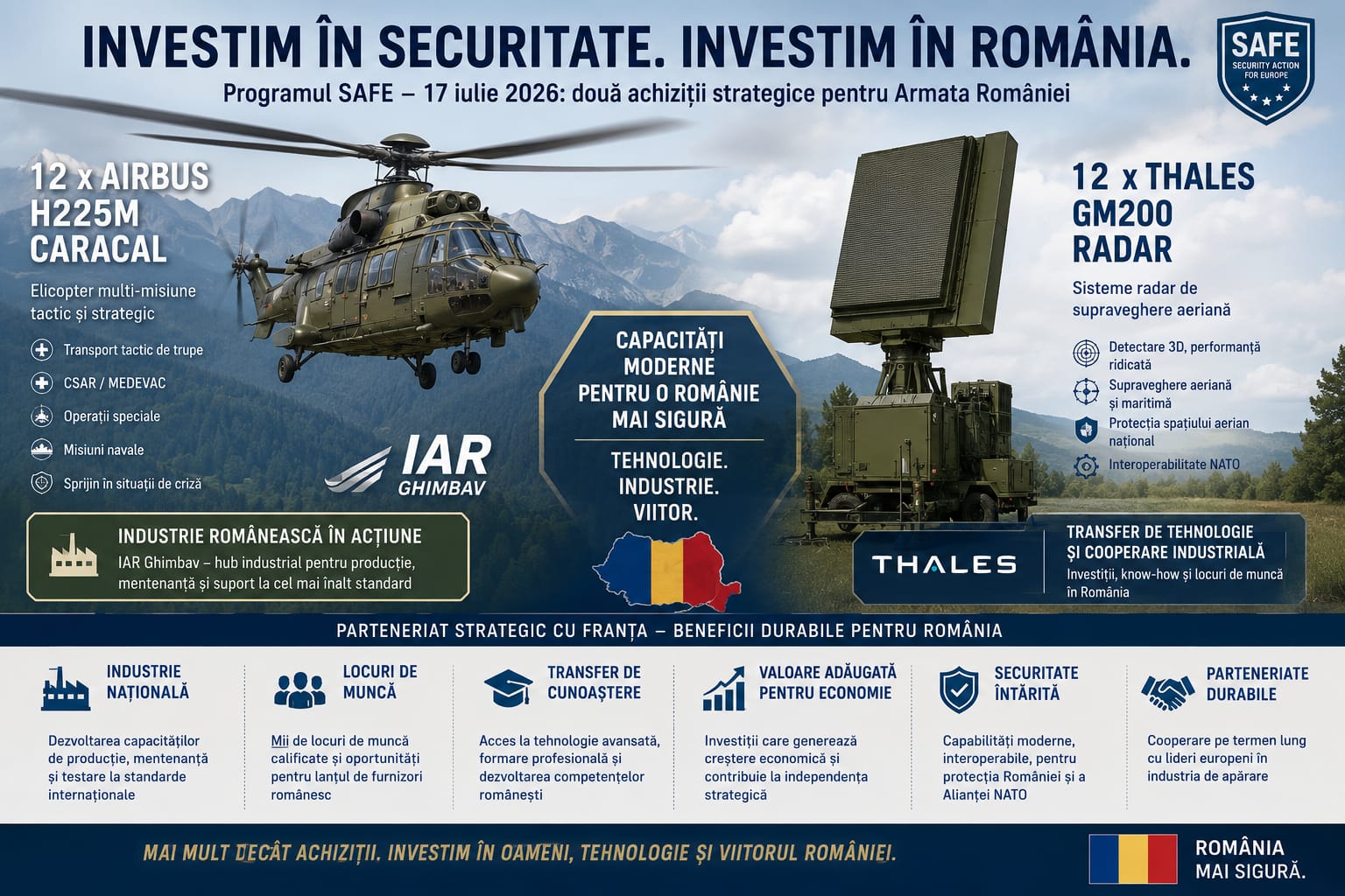 Read more about the article Beneficii și riscuri industriale ale acordurilor SAFE din 17 iulie 2026: elicopterele H225M (IAR Ghimbav) și radarele GM200 (Thales)
